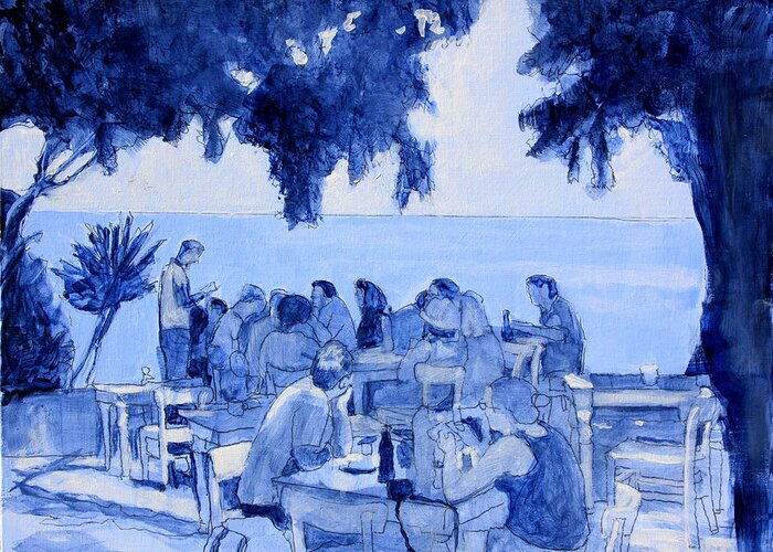 Dining Al Fresco Greeting Card featuring the painting A Lunch in Crete by David Zimmerman