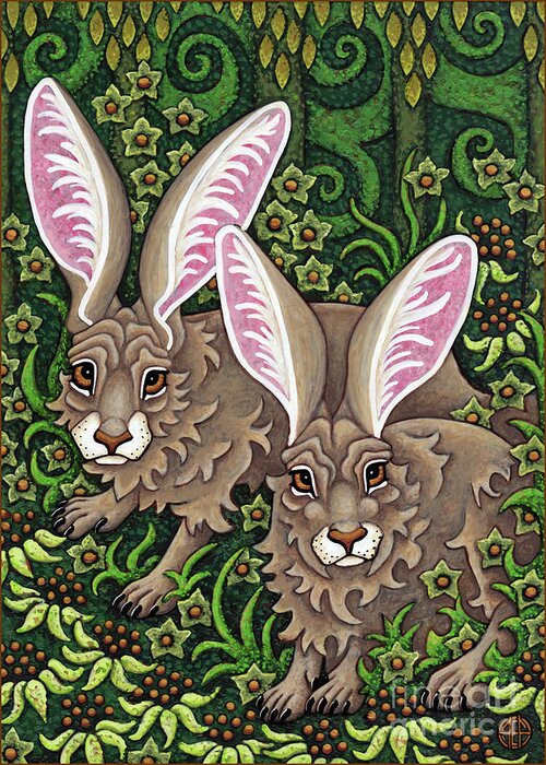 Hare Greeting Card featuring the painting A Lush Green Understory by Amy E Fraser