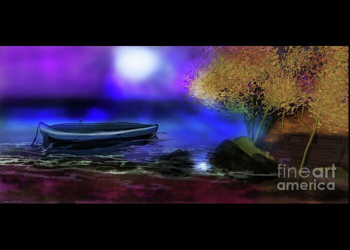 Lake Greeting Card featuring the digital art A Moon Night so Bright by Julie Grimshaw