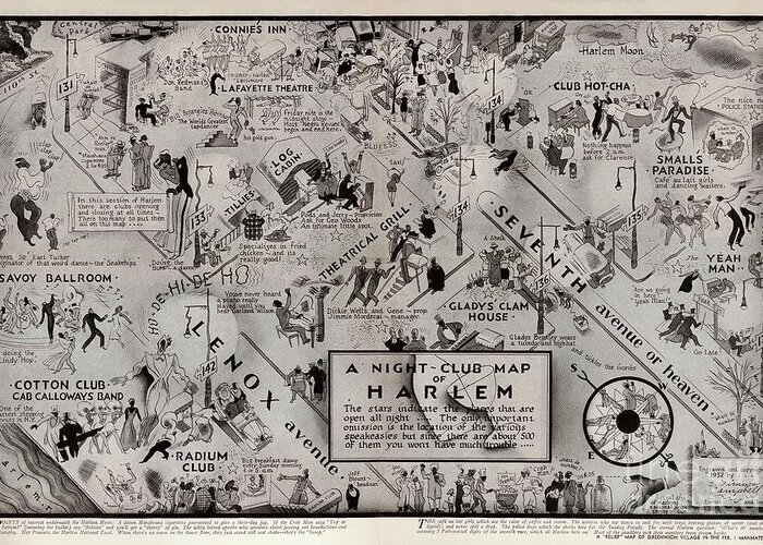 Night Club Map Of Harlem Greeting Card featuring the drawing A Night Club Map of Harlem by the artist Elmer Simms Campbell by Afinelyne