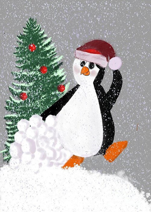 Animals Greeting Card featuring the digital art A Penguin Snowball Fight by Steve Carpentier