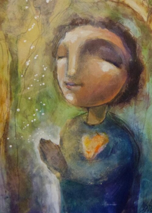 Whimsical Girl Greeting Card featuring the drawing A Prayer for You by Eleatta Diver