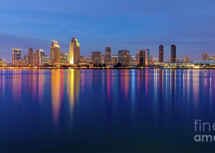Beach Greeting Card featuring the photograph A Rich Evening Colors of the San Diego Skyline by David Levin