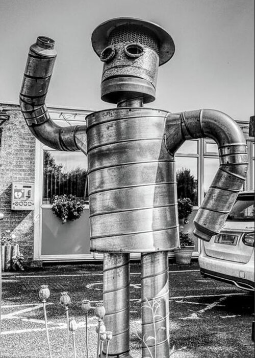 Robot Greeting Card featuring the photograph A Robot outside Heywood Fire station, Manchester UK  by Pics By Tony