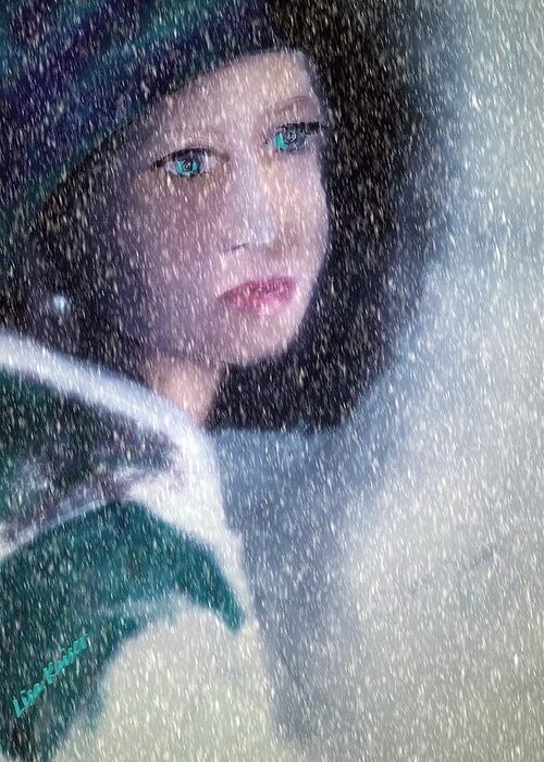 Soft Greeting Card featuring the painting A Sad Gaze In The Snow by Lisa Kaiser