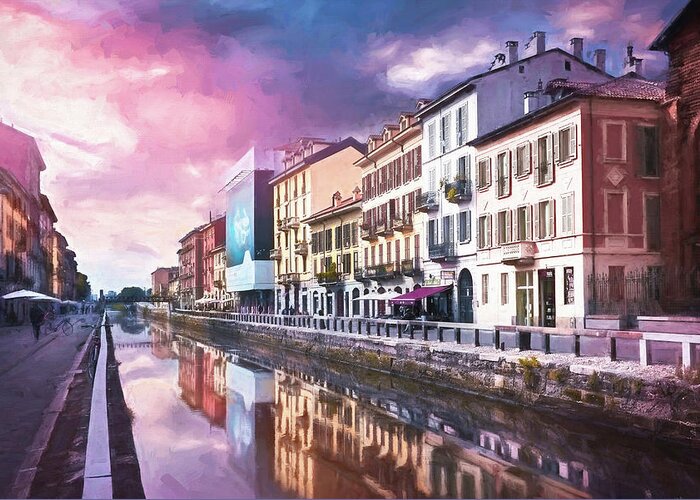 Milan Greeting Card featuring the photograph A Sleepy Sunday at Naviglio Grande by Carol Japp