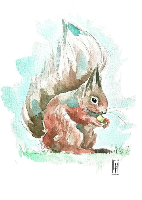 Cute Greeting Card featuring the painting A Squirrel by Luisa Millicent