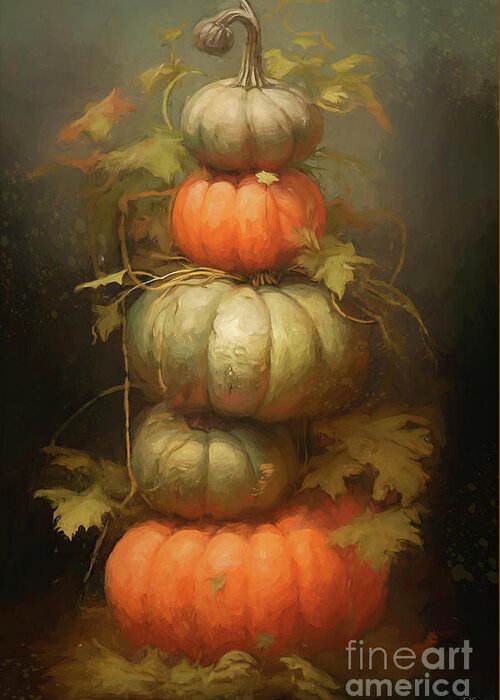 Pumpkins Greeting Card featuring the painting A Stack Of Pumpkins by Tina LeCour