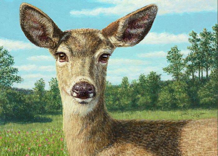Sunny Greeting Card featuring the painting A Sunny Doe by James W Johnson