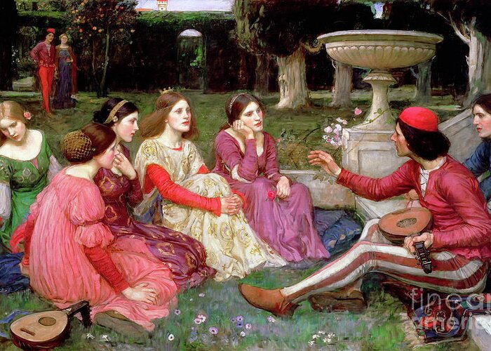 The Decameron Greeting Card featuring the painting A Tale from the Decameron by John William Waterhouse