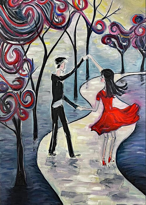 Romantic Couple Greeting Card featuring the painting Dancing in the Moonlight by Roxy Rich