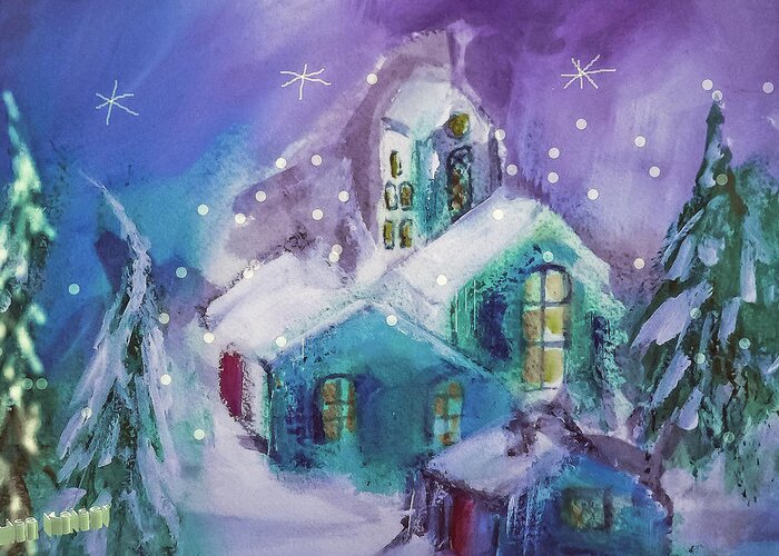 Winter Greeting Card featuring the digital art A Winter Night by Lisa Kaiser