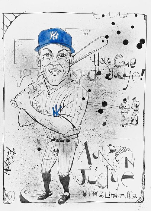  Greeting Card featuring the drawing Aaron Judge by Phil Mckenney