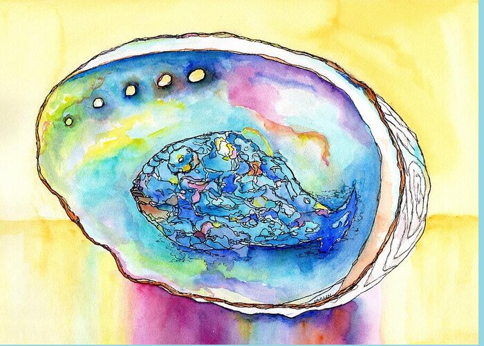 Shell Greeting Card featuring the painting Abalone Shell Reflections by Carlin Blahnik CarlinArtWatercolor