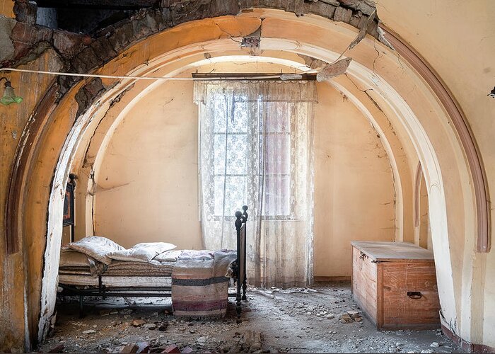Abandoned Greeting Card featuring the photograph Abandoned Bedroom in Decay by Roman Robroek