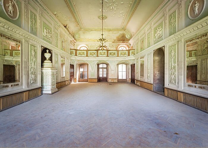 Abandoned Greeting Card featuring the photograph Abandoned Green Ballroom by Roman Robroek