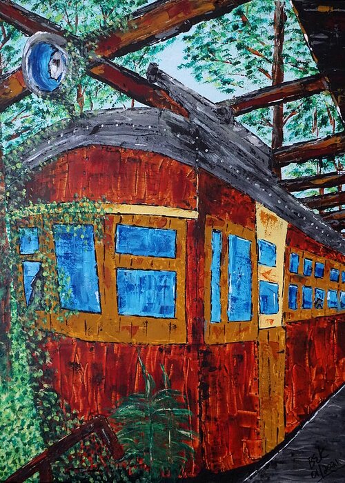 Trolley Greeting Card featuring the painting Abandoned Trolley by Brent Knippel