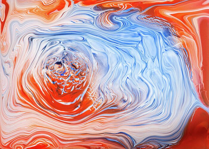 Abstract Greeting Card featuring the painting Abstract Acrylic Pour Painting Orange Blue White by Matthias Hauser