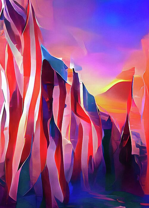 Usa Greeting Card featuring the digital art Abstract American Landscape 02 Patriotic US Flag Colors Red Blue White by Matthias Hauser