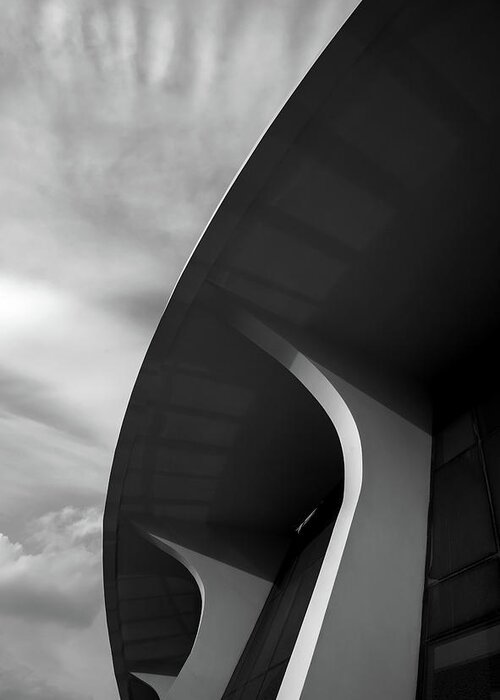 Architecture Greeting Card featuring the photograph Abstract architecture design. Black and white futuristic exterio by Michalakis Ppalis