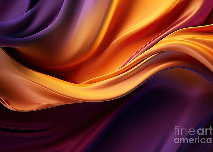 Gold Greeting Card featuring the painting Abstract Background with 3D Wave Bright Gold and Purple Gradient Silk Fabric by N Akkash