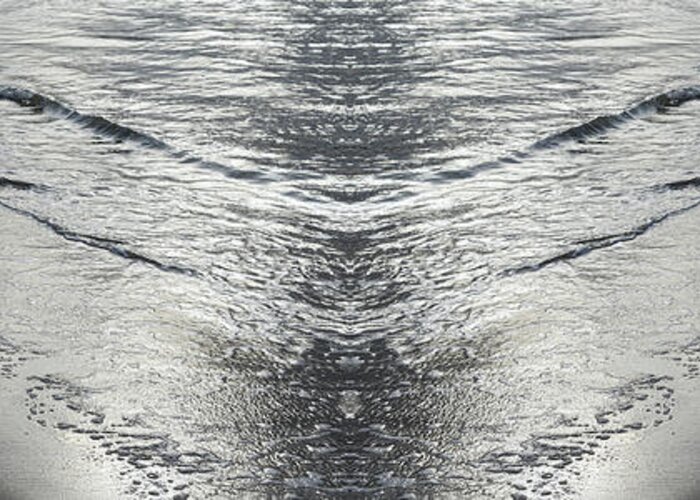 Sea Water Greeting Card featuring the digital art Silver waves on the beach, sea water meets symmetry by Adriana Mueller