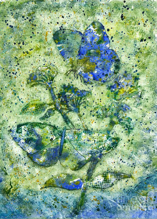 Butterflies Greeting Card featuring the painting Abstract Butterflies and Plants in Watercolor by Conni Schaftenaar
