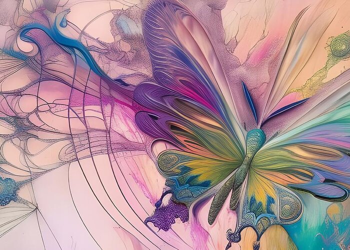 Digital Butterfly Abstract Pasteis Greeting Card featuring the digital art Abstract Butterfly in Pastels by Beverly Read