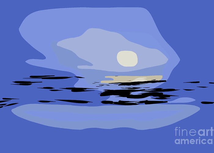 Abstract Greeting Card featuring the digital art Abstract Coastal Moon Setting by Kirt Tisdale