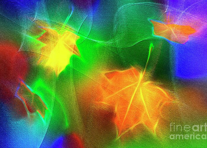 Leaf Greeting Card featuring the digital art Abstract falling maple leaves by Viktor Birkus