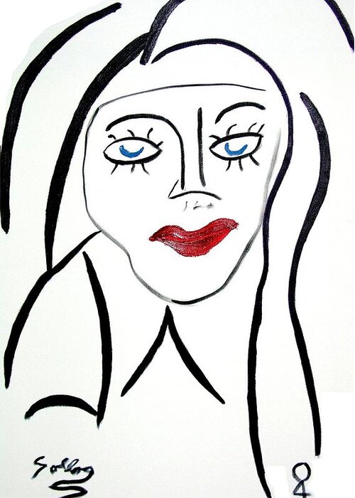 Abstract Greeting Card featuring the painting Abstract Female Face by Sollog Artist