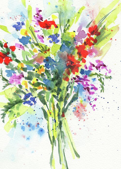 Abstract Flowers Greeting Card featuring the painting Abstract Flowers Burst Of Multicolor Splash Of Watercolor I by Irina Sztukowski
