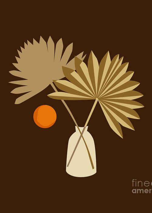 Leaves Greeting Card featuring the drawing Abstract Giant Sun Dried Fan Palm, Exotic Art, Dried Plant Home Decor, Abstract Autumn Line Drawing by Mounir Khalfouf