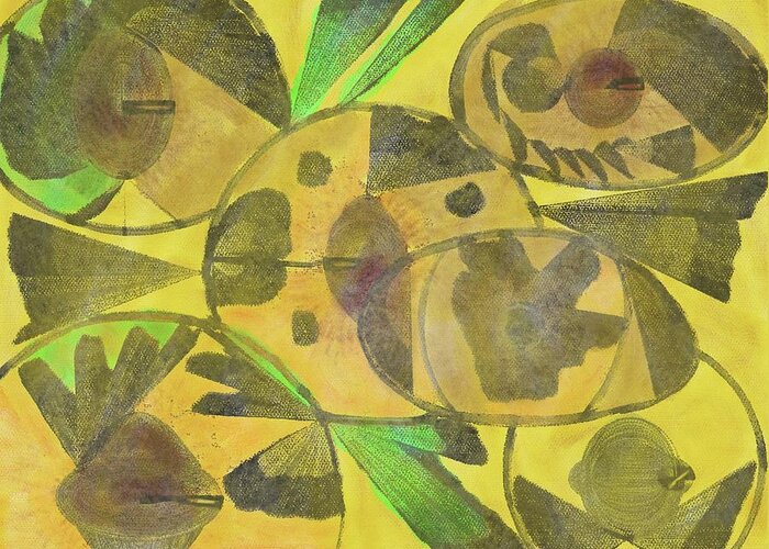 Abstract Greeting Card featuring the drawing Abstract in Yellow and Green by Steve Carpentier