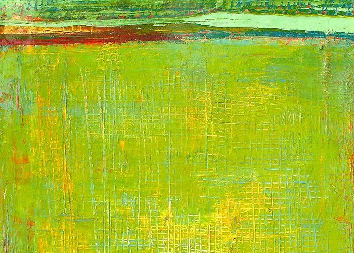 Abstract Landscape In Green Greeting Card featuring the painting Abstract Landscape In Green by Habib Ayat