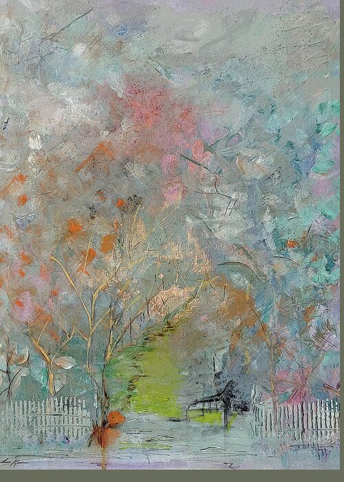 Landscape Greeting Card featuring the painting Abstract Landscape with Fence by Lisa Kaiser