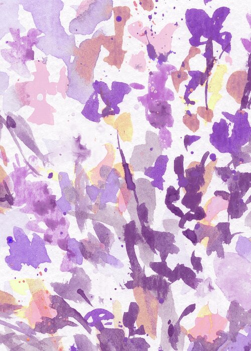 Abstract Flowers Greeting Card featuring the painting Abstract Purple Flowers The Burst Of Color Splash Of Watercolor I by Irina Sztukowski