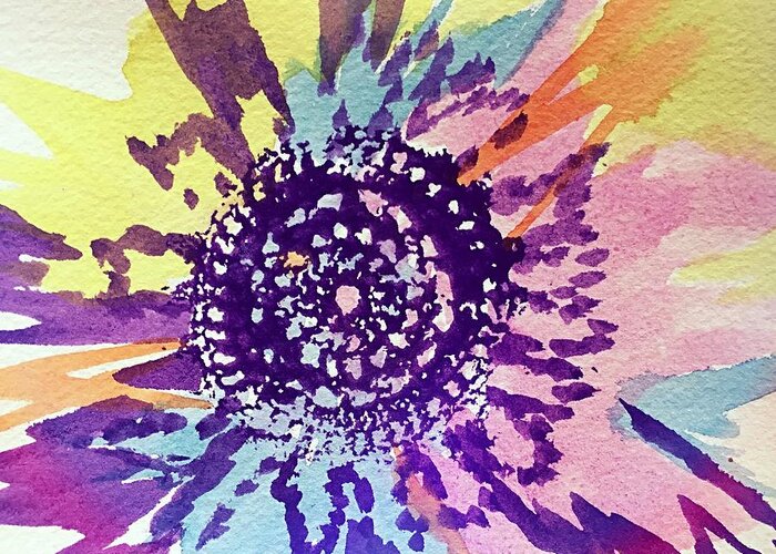 Abstract Greeting Card featuring the painting Abstract Sunflower by Ellen Levinson