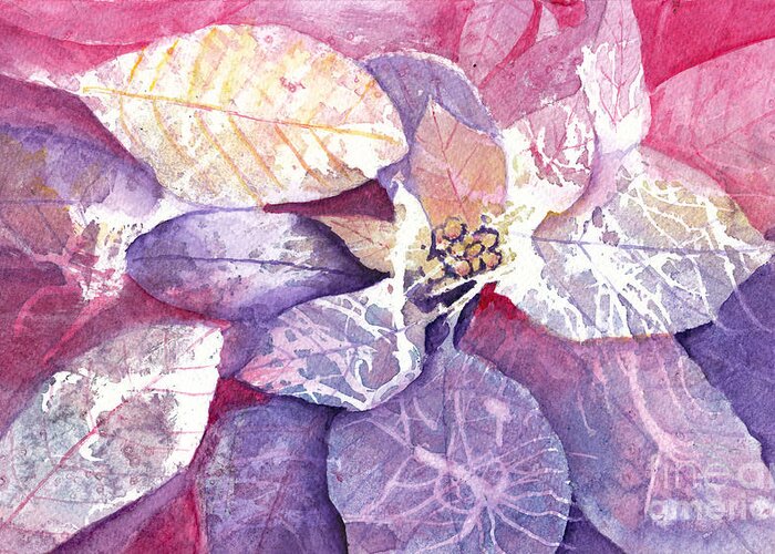 Poinsettia Petals Abstract Greeting Card featuring the painting Abstract Watercolor Negative Painting Poinsettia by Conni Schaftenaar