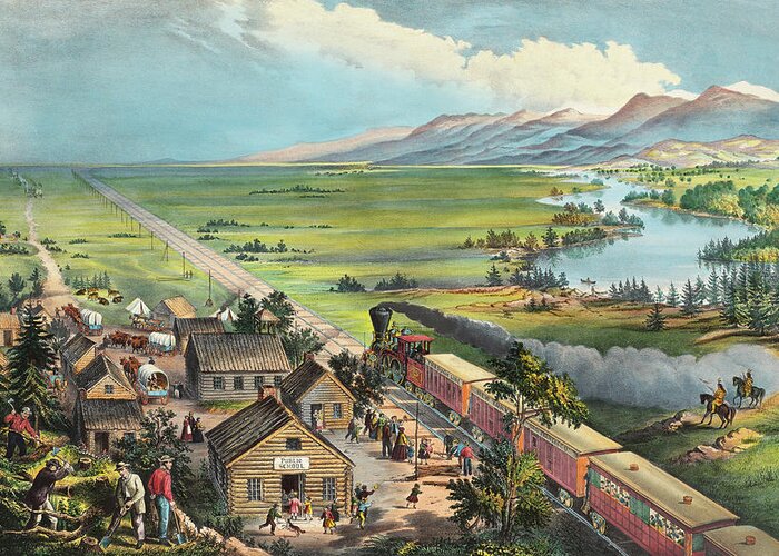 History Greeting Card featuring the drawing Across the Continent Westward by Currier and Ives