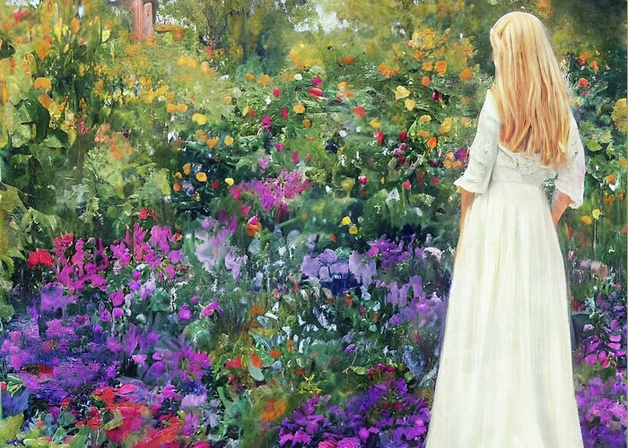 Garden Greeting Card featuring the digital art Admiring The Garden by Ally White