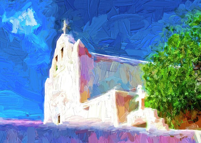 Thick Paint Layers Greeting Card featuring the digital art Adobe Church by OLena Art by Lena Owens - Vibrant Design