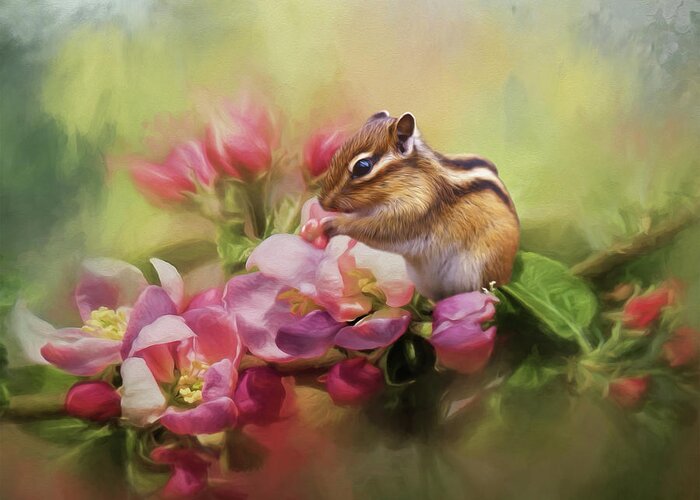 Eastern Chipmunk Greeting Card featuring the mixed media Adorable Chipmunk by Kathy Kelly