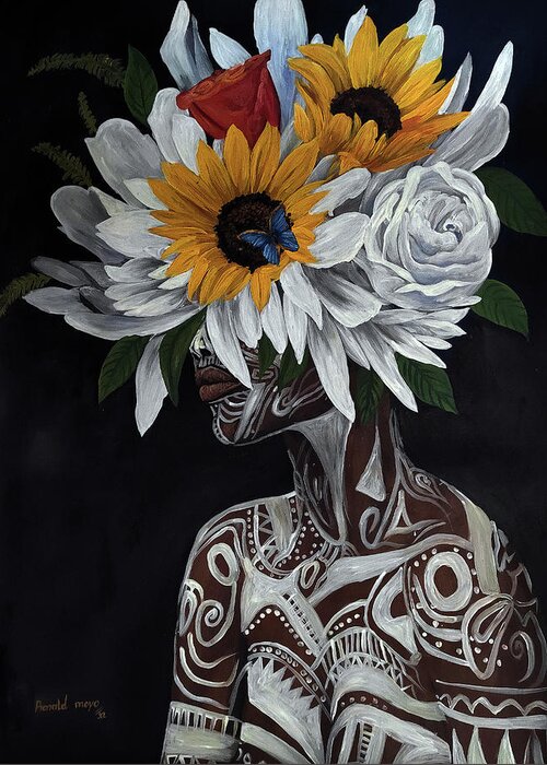 Rmo Greeting Card featuring the painting African Blossom by Ronnie Moyo