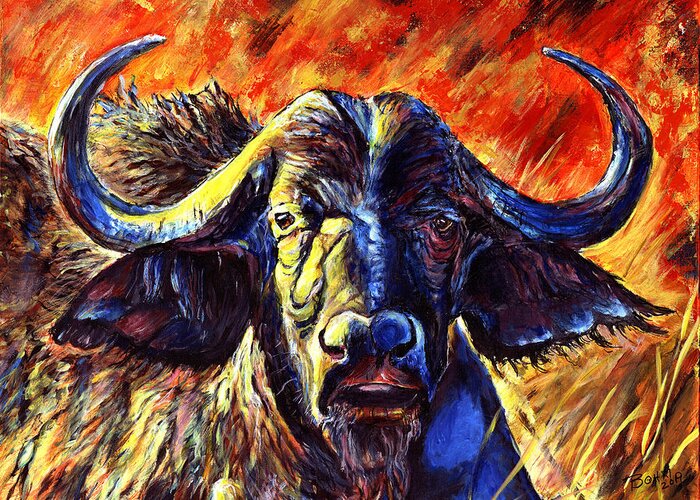 African Cape Buffalo Greeting Card featuring the painting African Cape Buffalo by John Bohn