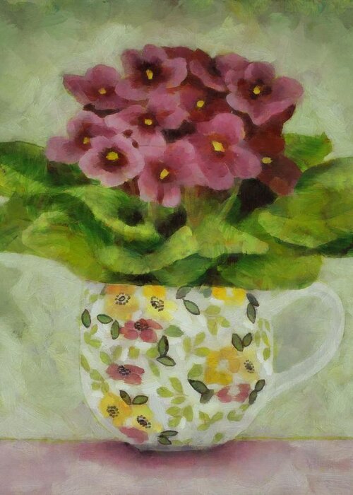 Still Life Greeting Card featuring the painting African Violet #1 by Debbie Brown