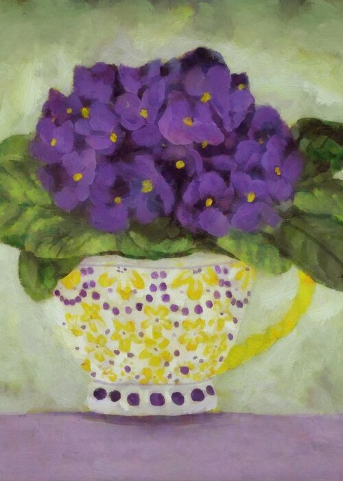 Still Life Greeting Card featuring the painting African Violet #3 by Debbie Brown