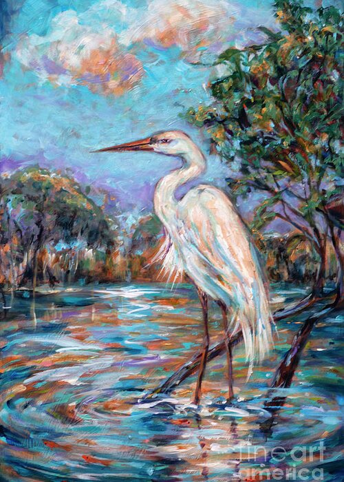 Beach Greeting Card featuring the painting Afternoon Egret by Linda Olsen