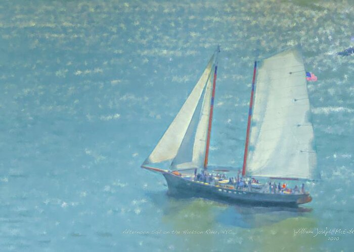 Seascape Greeting Card featuring the painting Afternoon Sail on the Hudson River by Bill McEntee
