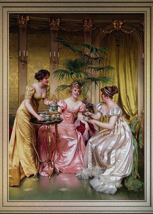 Afternoon Tea Greeting Card featuring the painting Afternoon Tea by Frederic Soulacroix by Rolando Burbon